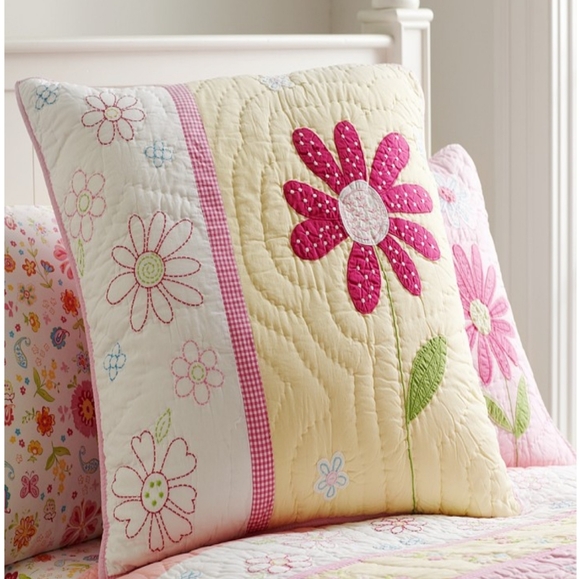 3 Pottery Barn Kids Daisy Garden Quilted ShamsCotton Pink/Yellow EUC
